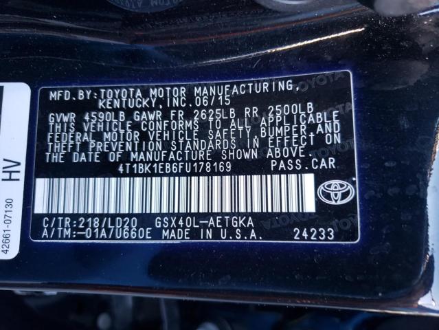 4T1BK1EB6FU178169 - 2015 TOYOTA AVALON XLE CHARCOAL photo 12