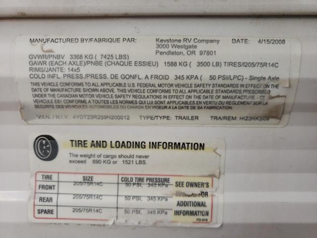 4YDT23R259N200012 - 2009 KEYSTONE HORNET WHITE photo 10