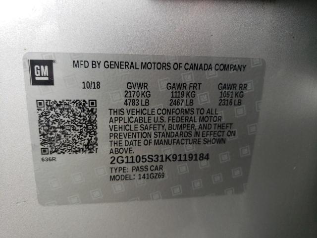 2G1105S31K9119184 - 2019 CHEVROLET IMPALA PRE ვერცხლისფერი ფოტო 10