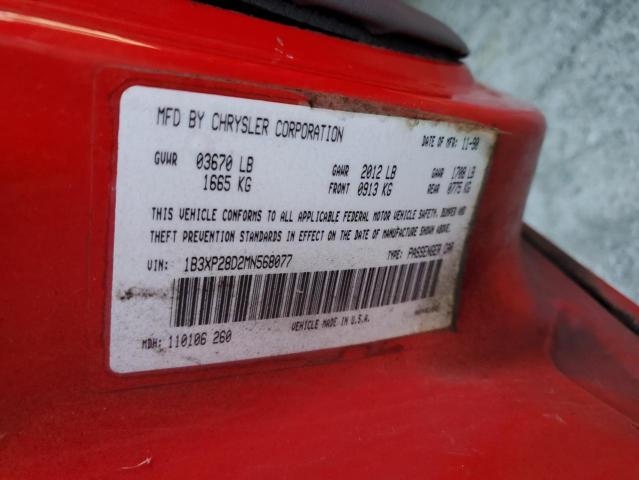 1B3XP28D2MN568077 - 1991 DODGE SHADOW AME RED photo 10