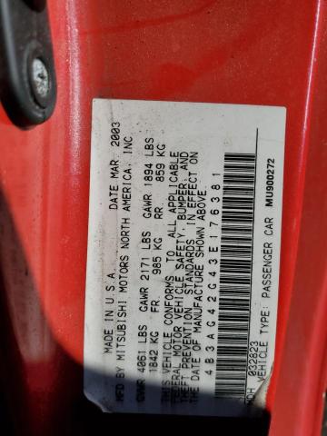 4B3AG42G43E176381 - 2003 DODGE STRATUS RED photo 12