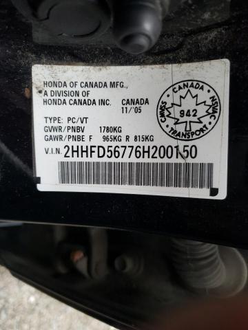 2HHFD56776H200150 - 2006 ACURA CSX PREMIU BLACK photo 12