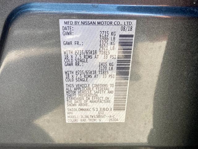 5N1DL0MNXKC513803 - 2019 INFINITI QX60 LUXE GRAY photo 10