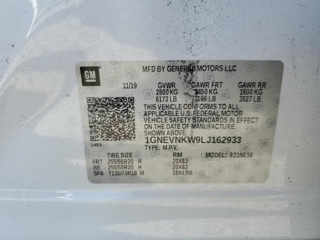 1GNEVNKW9LJ162933 - 2020 CHEVROLET TRAVERSE H WHITE photo 10