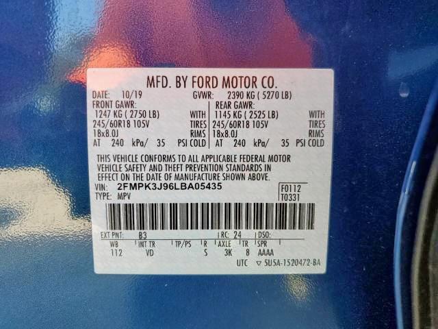 2FMPK3J96LBA05435 - 2020 FORD EDGE SEL BLUE photo 10