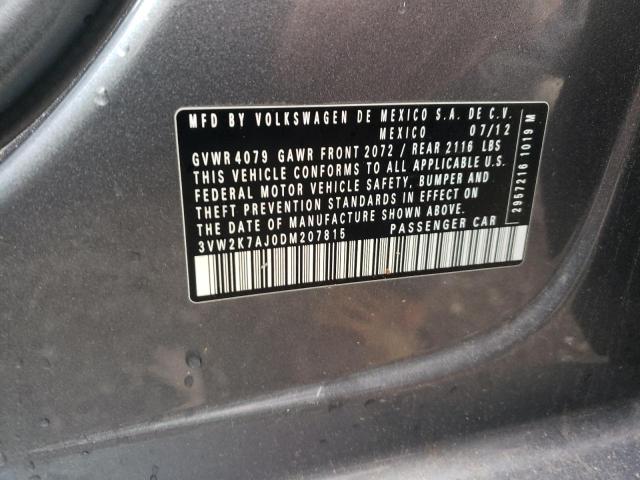 3VW2K7AJ0DM207815 - 2013 VOLKSWAGEN JETTA BASE 灰色 照片 10
