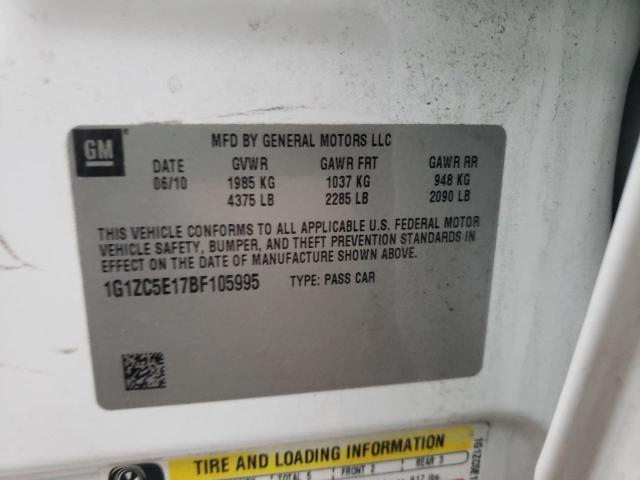 1G1ZC5E17BF105995 - 2011 CHEVROLET MALIBU 1LT თეთრი ფოტო 10