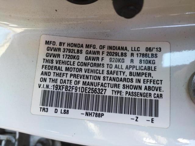 19XFB2F91DE256327 - 2013 HONDA CIVIC EXL Biały zdjęcie 10