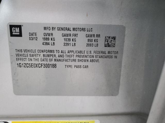 1G1ZC5E0XCF300188 - 2012 CHEVROLET MALIBU 1LT 银色 照片 12