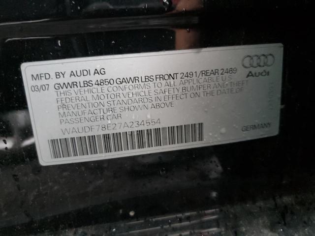 WAUDF78E27A234554 - 2007 AUDI A4 2.0T QU BLACK photo 10