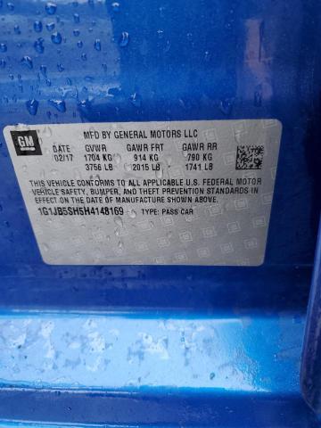 1G1JB5SH5H4148169 - 2017 CHEVROLET SONIC LS BLUE photo 10