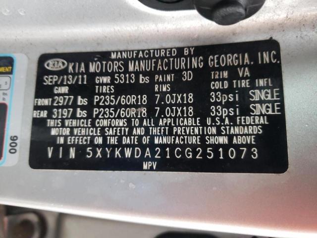 5XYKWDA21CG251073 - 2012 KIA SORENTO SX SILVER photo 13