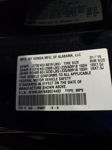 5FNRL6H76KB****** - 2019 HONDA ODYSSEY BLUE photo 14