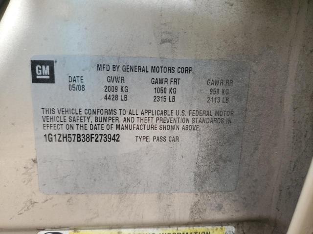 1G1ZH57B38F273942 - 2008 CHEVROLET MALIBU 1LT 金色 照片 10