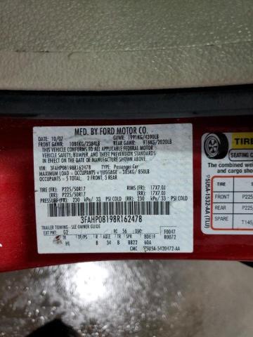 3FAHP08198R162478 - 2008 FORD FUSION SEL RED photo 12