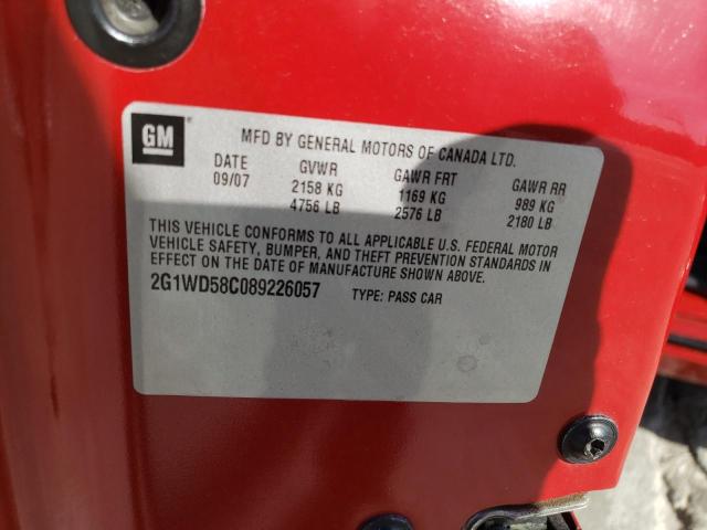 2G1WD58C089226057 - 2008 CHEVROLET IMPALA SUP 红色 照片 12