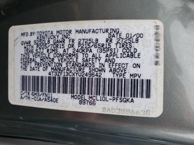 4T3ZF13CXYU249642 - 2000 TOYOTA SIENNA LE GRAY photo 13