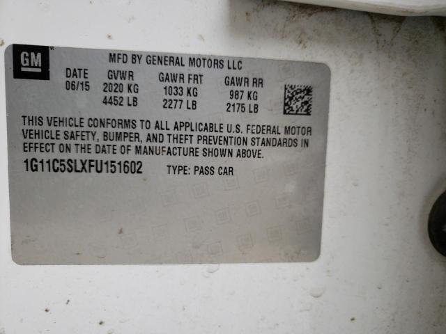 1G11C5SLXFU151602 - 2015 CHEVROLET MALIBU 1LT თეთრი ფოტო 12