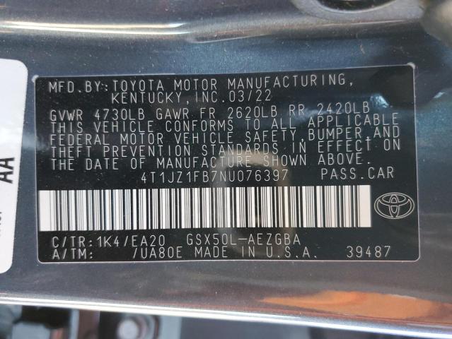 4T1JZ1FB7NU076397 - 2022 TOYOTA AVALON XLE GRAY photo 10