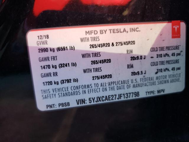 5YJXCAE27JF137798 - 2018 TESLA MODEL X BLACK photo 12