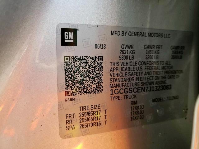 1GCGSCEN7J1323083 - 2018 CHEVROLET COLORADO L SILVER photo 10