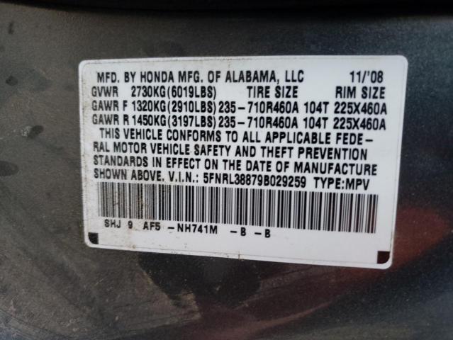 5FNRL38879B029259 - 2009 HONDA ODYSSEY TO GRAY photo 13