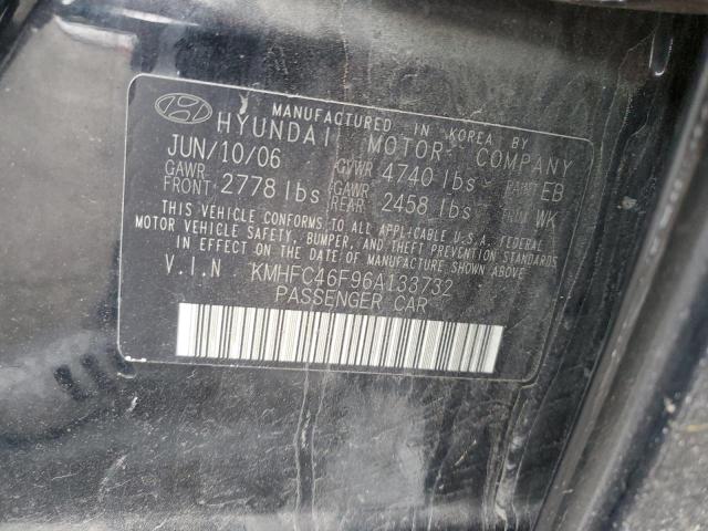 KMHFC46F96A133732 - 2006 HYUNDAI AZERA SE BLACK photo 13