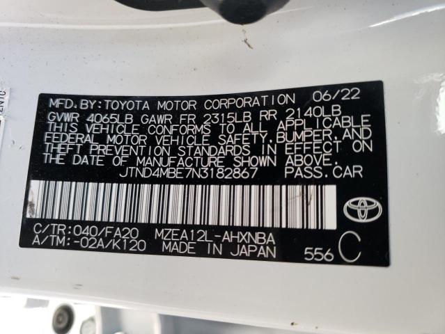 JTND4MBE7N3182867 - 2022 TOYOTA COROLLA SE WHITE photo 12