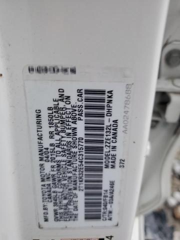 2T1KR32E54C315770 - 2004 TOYOTA MATRIX WHITE photo 10