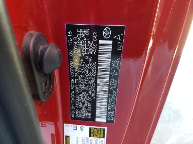 JTKJF5C75GJ025806 - 2016 TOYOTA SCION TC წითელი ფოტო 12