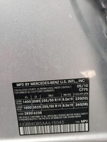 4JGBB8GB5AA615045 - 2010 MERCEDES-BENZ ML 350 4MA SILVER photo 14