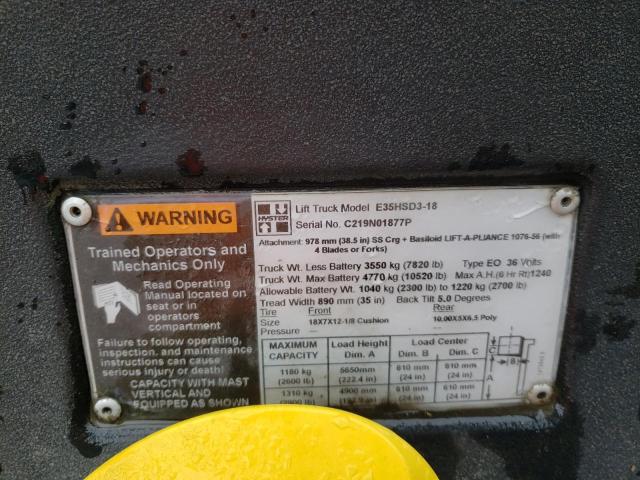 C219N01877P - 2016 HYST FORKLIFT YELLOW photo 10