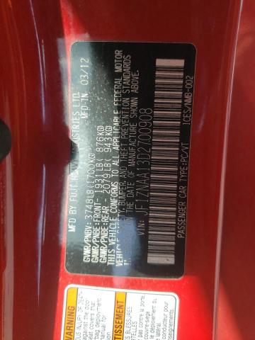 JF1ZNAA13D2700908 - 2013 TOYOTA SCION FR-S RED photo 10