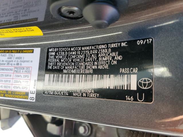 NMTKHMBX8JR038690 - 2018 TOYOTA C-HR XLE GRAY photo 10