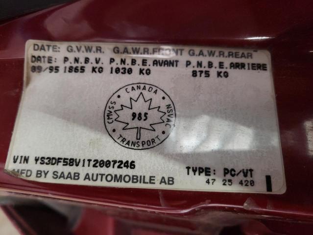 YS3DF58V1T2007246 - 1996 SAAB 900 SE BURGUNDY photo 12