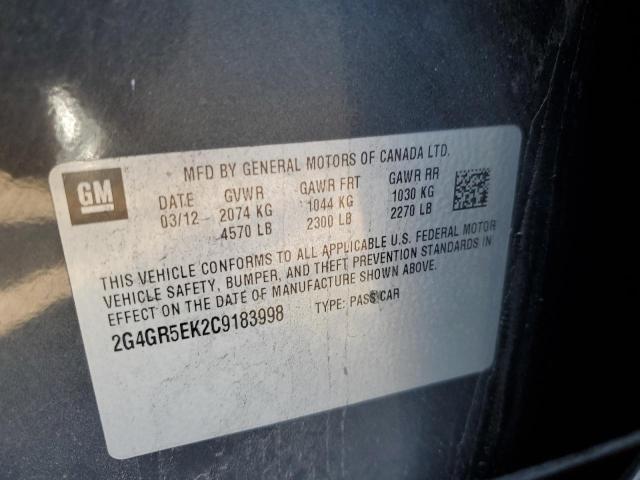 2G4GR5EK2C9183998 - 2012 BUICK REGAL GRAY photo 12