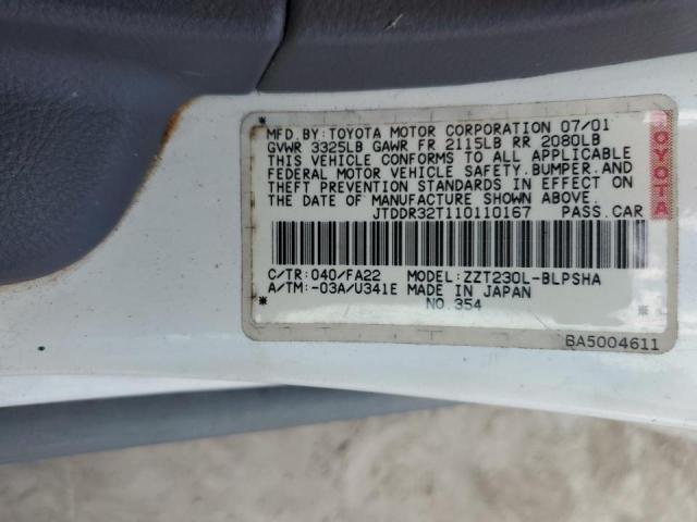 JTDDR32T110110167 - 2001 TOYOTA CELICA WHITE photo 12