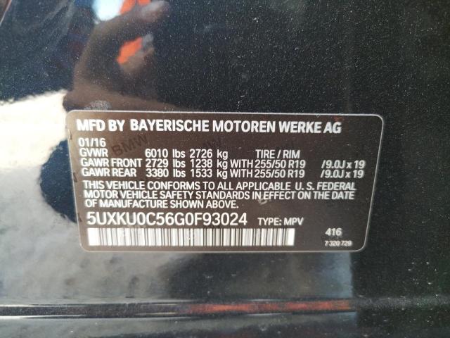 5UXKU0C56G0F93024 - 2016 BMW X6 SDRIVE3 BLACK photo 10