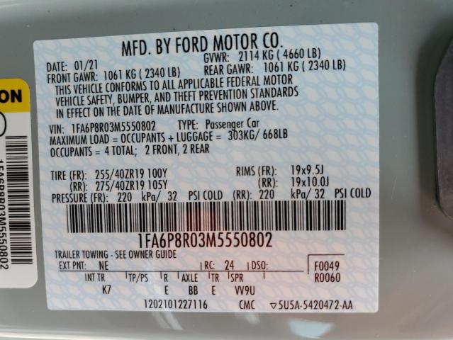 1FA6P8R03M5550802 - 2021 FORD MUSTANG MA GRAY photo 12