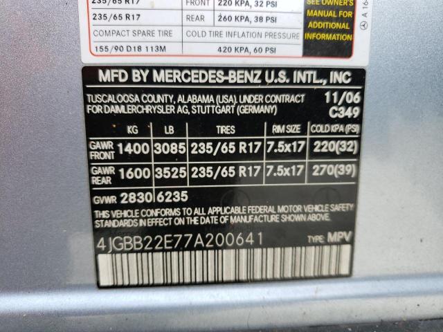 4JGBB22E77A200641 - 2007 MERCEDES-BENZ ML 320 CDI BLUE photo 10