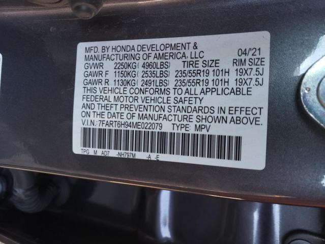 7FART6H94ME022079 - 2021 HONDA CR-V TOURI GRAY photo 10