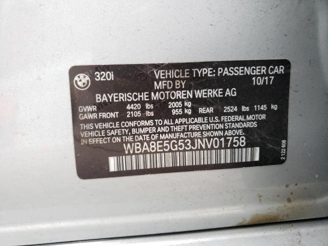 WBA8E5G53JNV01758 - 2018 BMW 320 XI SILVER photo 12