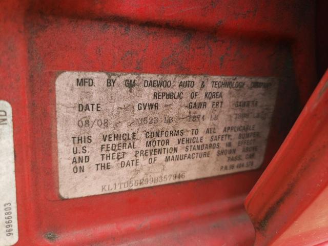 KL1TD56E99B357946 - 2009 CHEVROLET AVEO LS 红色 照片 12