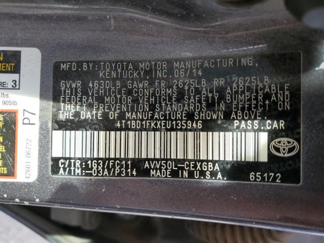 4T1BD1FKXEU135946 - 2014 TOYOTA CAMRY HYBR GRAY photo 10