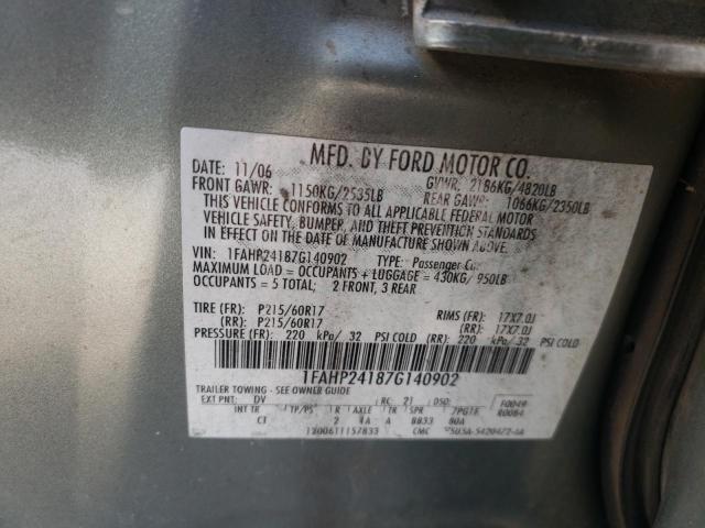 1FAHP24187G140902 - 2007 FORD FIVE HUNDR GREEN photo 10