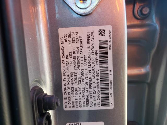 2HKRW1H85LH419376 - 2020 HONDA CR-V EXL GRAY photo 13