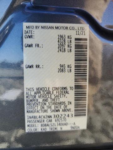 1N4BL4CV2NN302243 - 2022 NISSAN ALTIMA SR GRAY photo 12