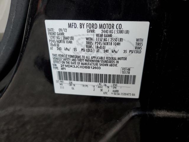 2FMDK3JCXDBB12603 - 2013 FORD EDGE SEL BLACK photo 10