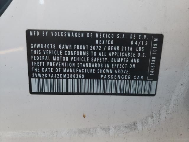 3VW2K7AJ2DM286369 - 2013 VOLKSWAGEN JETTA BASE 白色 照片 10