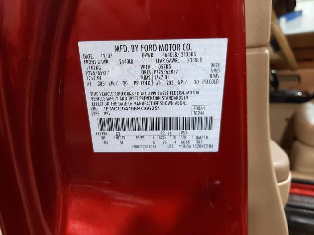 1FMCU94198KC66251 - 2008 FORD ESCAPE RED photo 13